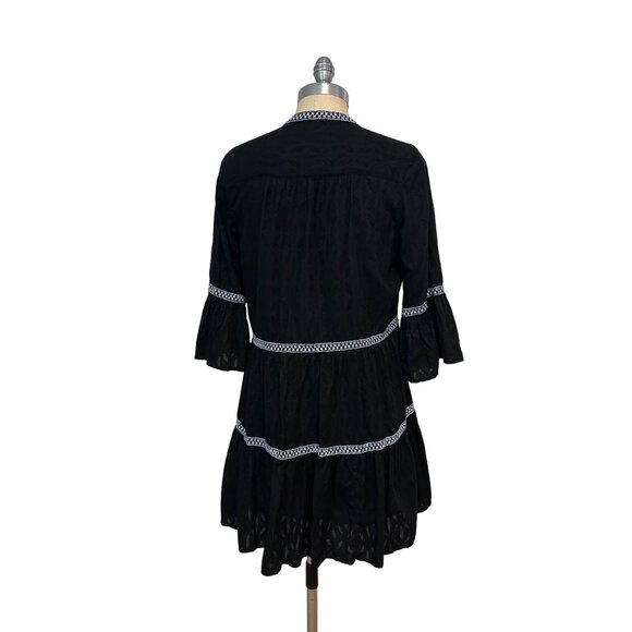 Tommy Bahama Black Embroidered Tiered Cotton Dress Small - Picture 5 of 8